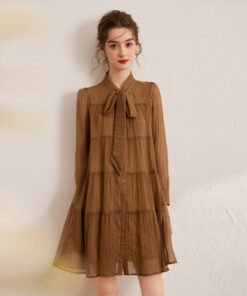 Long Sleeve Mid-Length Non-Elastic Women's Pleated Dress | 1001 - Image 10