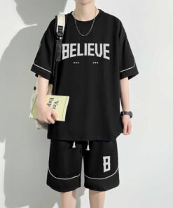 Summer Plus Size Suit Hong Kong Style Vintage Short Sleeve T-Shirt Shorts Casual Sportswear Men's Loose Two-Piece Suit | 1014 - Image 12