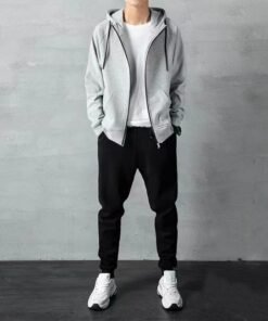 casual sports suit men's loose large size cardigan sweater daily simple zipper suit two-piece trousers | 1024 - Image 44