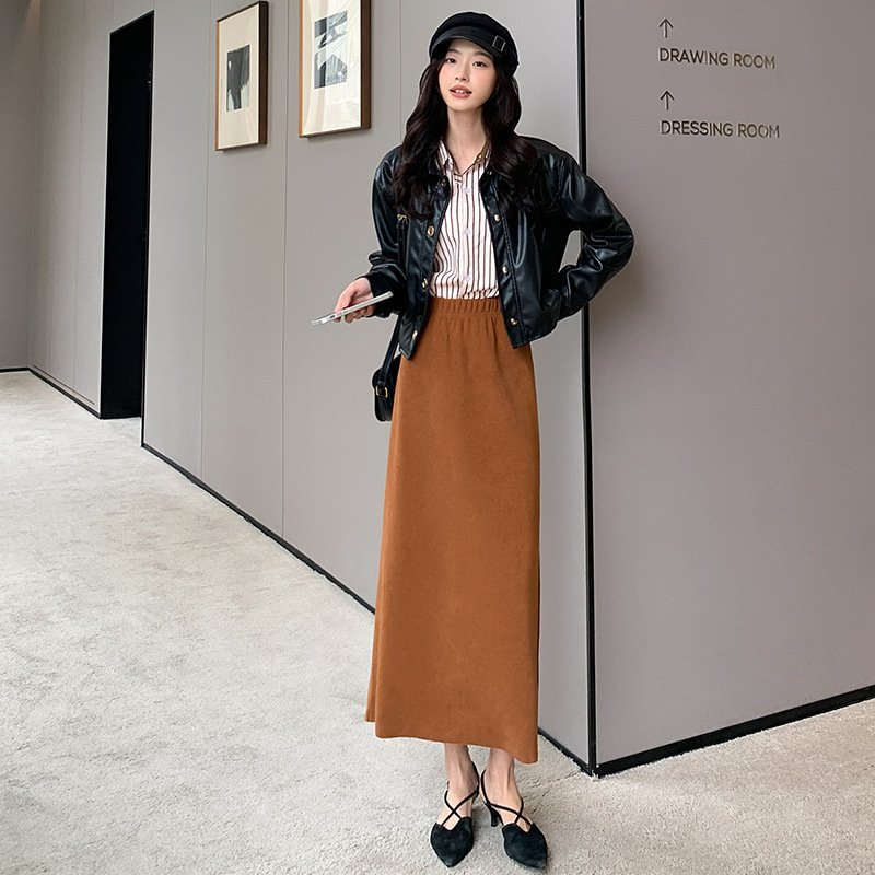 women's autumn and winter thickened knitted hip skirt mid-length back slit lazy style long skirt | 1044 - Image 35