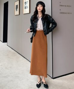women's autumn and winter thickened knitted hip skirt mid-length back slit lazy style long skirt | 1044 - Image 33