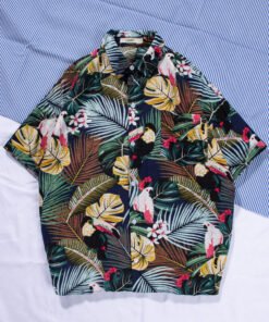 men's beach shirt surfing coconut tree short-sleeved floral shirt cotton | 1034 - Image 33