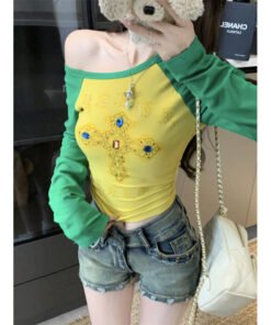 Rhinestone off-Shoulder T-shirt | 1065 - Image 11