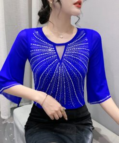hollow hot diamond versatile slim three-quarter sleeve | 1062 - Image 4