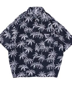 men's beach shirt surfing coconut tree short-sleeved floral shirt cotton | 1034 - Image 5