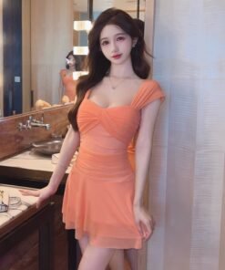 women's low-cut mesh candy-colored ruffled backless slim dress | 1039 - Image 20