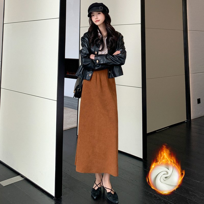 women's autumn and winter thickened knitted hip skirt mid-length back slit lazy style long skirt | 1044 - Image 54