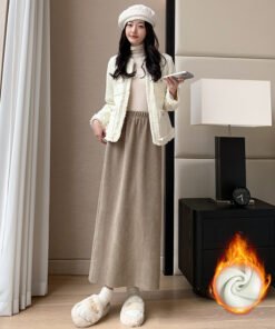 women's autumn and winter thickened knitted hip skirt mid-length back slit lazy style long skirt | 1044 - Image 61