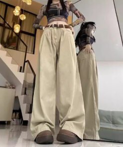 American Style High Street Solid Color Jeans Women's Mop Pants Versatile Loose Straight Wide-leg Pants Wholesale | 1047 - Image 4