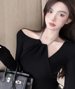 Design sense off-shoulder short tight white t-shirt | 1073 - Image 11