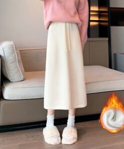 women's autumn and winter thickened knitted hip skirt mid-length back slit lazy style long skirt | 1044 - Image 76