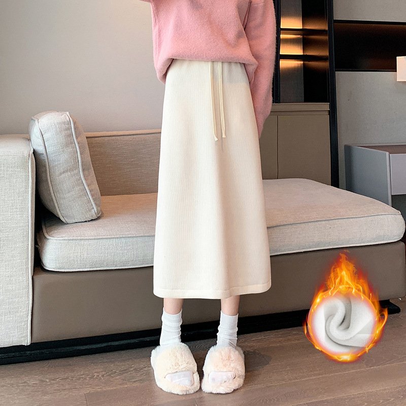 women's autumn and winter thickened knitted hip skirt mid-length back slit lazy style long skirt | 1044 - Image 76