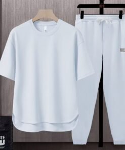 solid color men's T-shirt Japanese trend ins short-sleeved trousers two-piece suit | 1023 - Image 20
