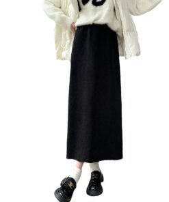 women's autumn and winter thickened knitted hip skirt mid-length back slit lazy style long skirt | 1044 - Image 5