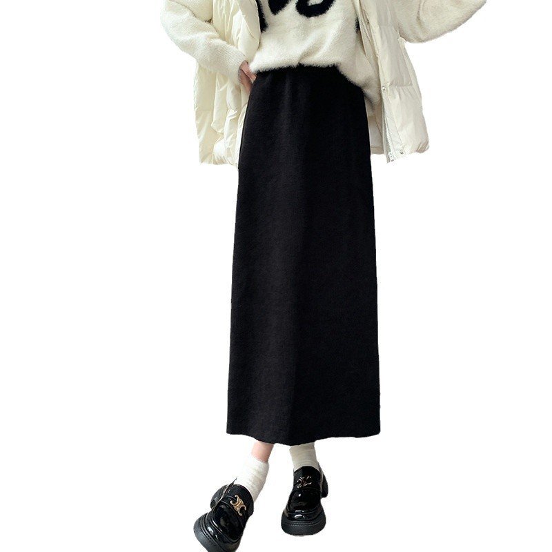 women's autumn and winter thickened knitted hip skirt mid-length back slit lazy style long skirt | 1044 - Image 5
