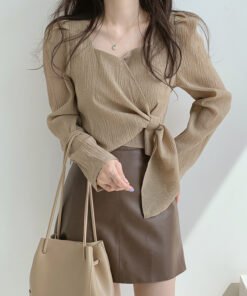 Korean square collar shirt bubble long sleeve straps slim temperament shirt women | 1031 - Image 20