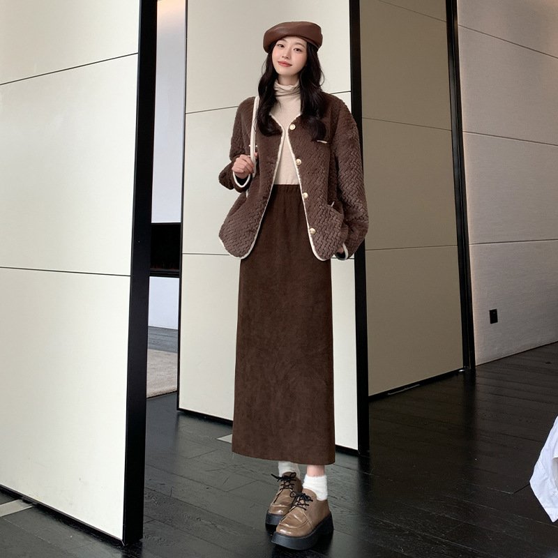 women's autumn and winter thickened knitted hip skirt mid-length back slit lazy style long skirt | 1044 - Image 15