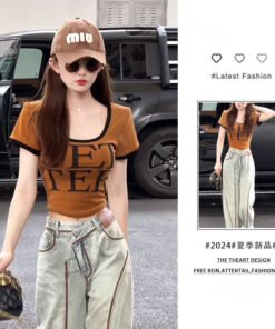 picy short-sleeved high waist design denim wide-leg pants | 1082 - Image 23
