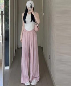 Alternative view of Yamamoto pants ice silk high waist drape casual wide leg pants  | 1045