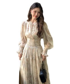 French floral chiffon dress women's spring | 8007 - Image 5