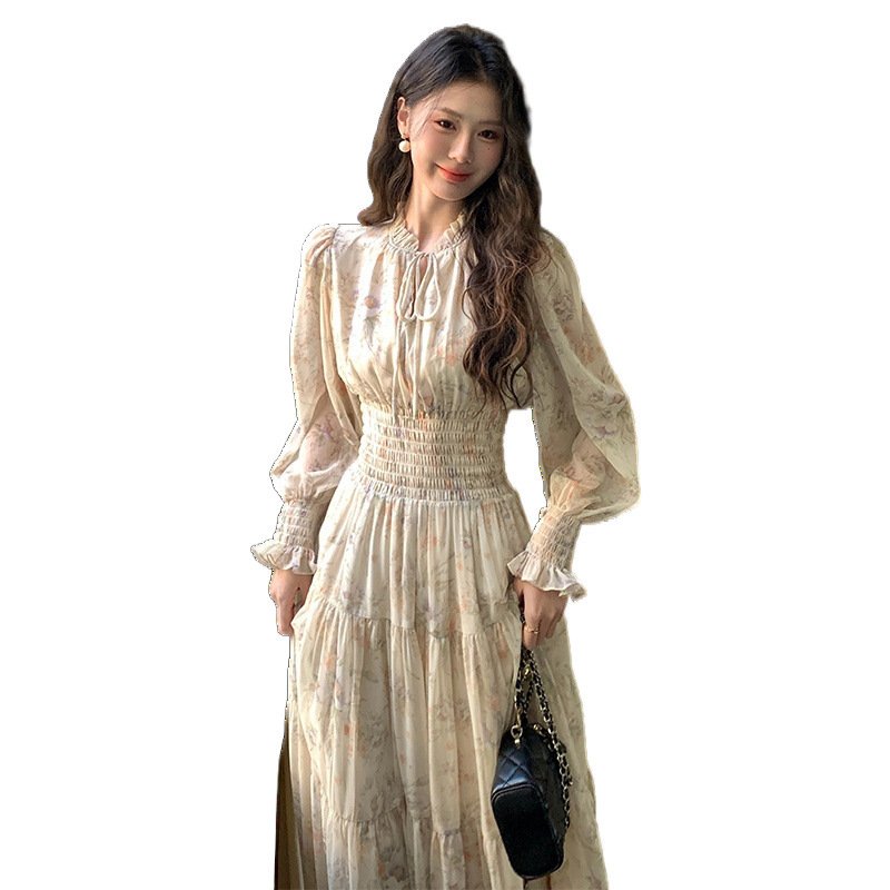French floral chiffon dress women's spring | 8007 - Image 5