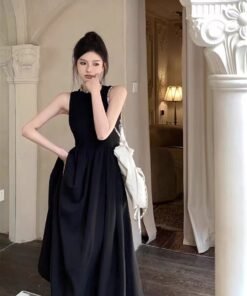 Black sleeveless french retro temperament hepburn dress | 8011 - Image 4