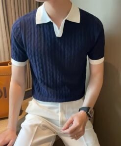 Knitted short-sleeved T-shirt men's spring and autumn | 8518 - Image 7