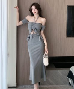 female summer pure desire style sexy halter neck tube top hip fishtail  | 1130 - Image 4