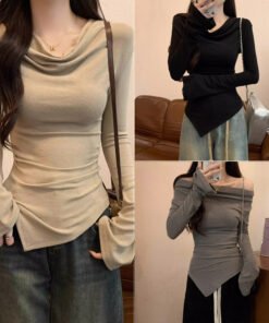 Korean version of the spring and autumn new slim sexy irregular top | 9019