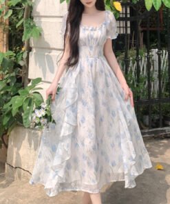 First love, French square neck, romantic floral chiffon dress, | 8020 - Image 15