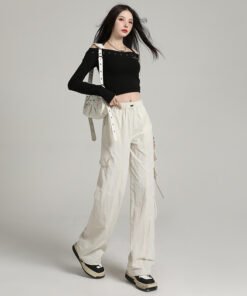 Alternative view of high-waisted casual wide-leg trousers, windproof and waterproof paratrooper pants tide | 7003