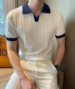Knitted short-sleeved T-shirt men's spring and autumn | 8518 - Image 15