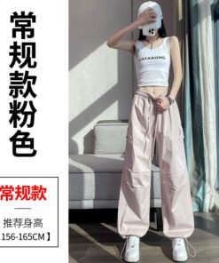 cargo pants binding, wide legs, two high-waisted slacks, sweatpants women | 7005 - Image 17