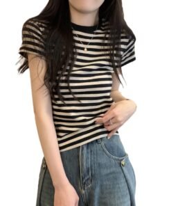 Sense Short Sleeve T-Shirt Women's American Retro Student Trim Top | 9001 - Image 5