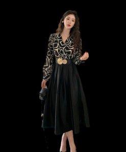 new temperament stitched satin fashion dress with belt | 8009 - Image 4