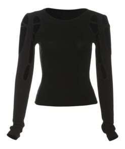 new women's temperament commuter mesh structure hollow solid color trim top | 9010 - Image 8