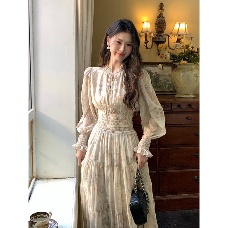 French floral chiffon dress women's spring | 8007 - Image 7