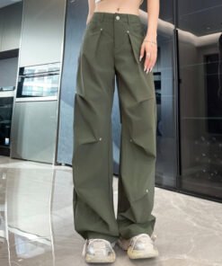 high-waisted slim design sense straight casual wide-leg pants | 7008 - Image 35