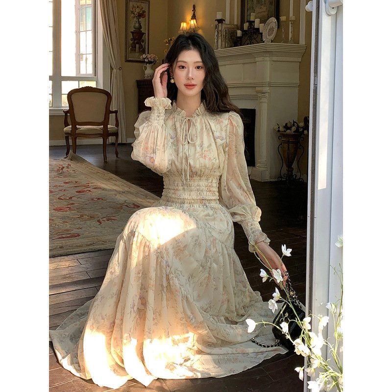French floral chiffon dress women's spring | 8007 - Image 2
