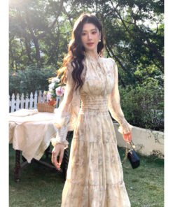 French floral chiffon dress women's spring | 8007 - Image 3