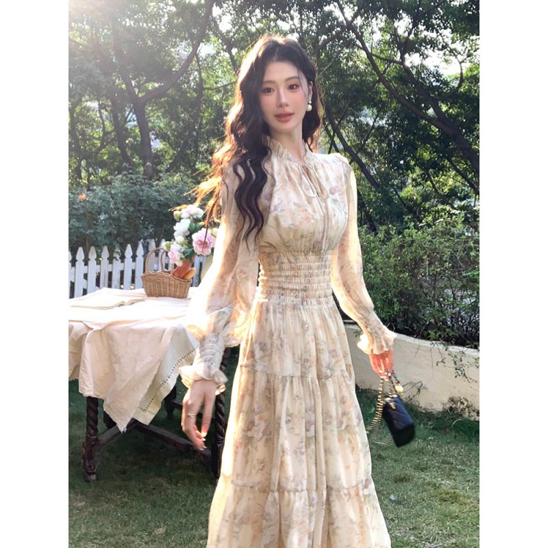 French floral chiffon dress women's spring | 8007 - Image 3