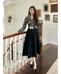 new temperament stitched satin fashion dress with belt | 8009 - Image 3