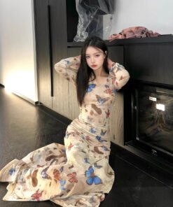 Babes Vintage Butterfly Print Long Sleeve Dress | 8008 - Image 6