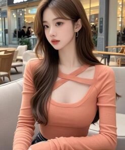Pure Lust Sweet and Spicy Style Square Neck Cross Long Sleeve T-Shirt | 9029 - Image 6