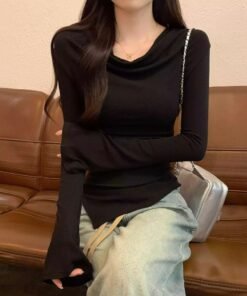 Korean version of the spring and autumn new slim sexy irregular top | 9019 - Image 10