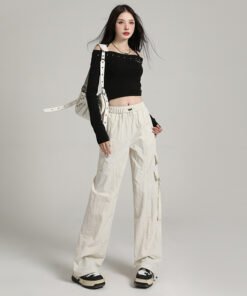 high-waisted casual wide-leg trousers, windproof and waterproof paratrooper pants tide | 7003 - Image 17