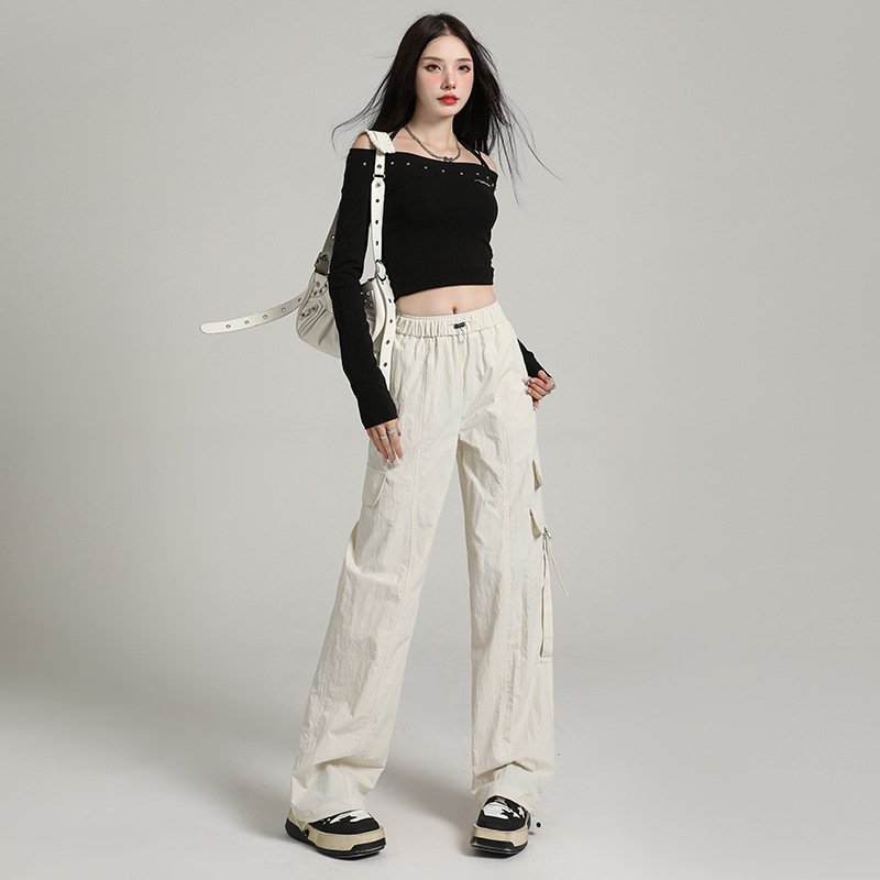 high-waisted casual wide-leg trousers, windproof and waterproof paratrooper pants tide | 7003 - Image 17