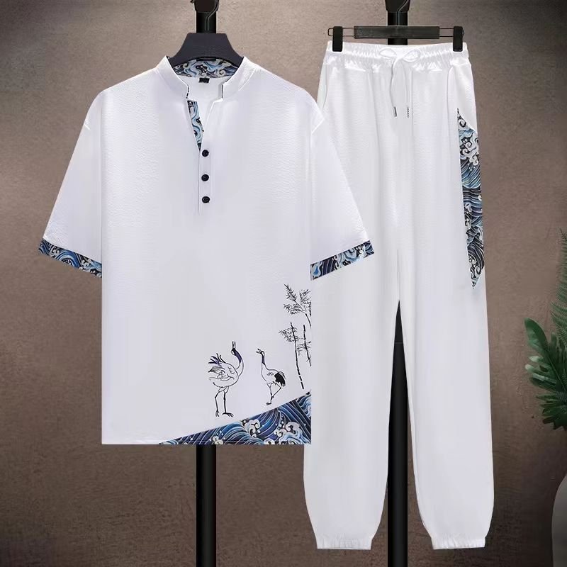 Ice silk suit men's summer thin Tang suit short sleeve casual large siz | 1108 - Image 10