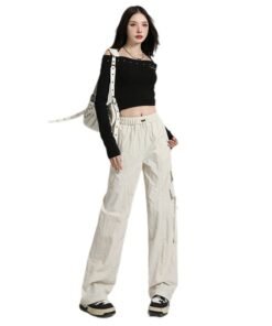 high-waisted casual wide-leg trousers, windproof and waterproof paratrooper pants tide | 7003 - Image 5