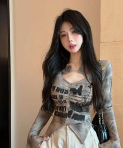 American hot girl design sense print long-sleeved top | 9026 - Image 6